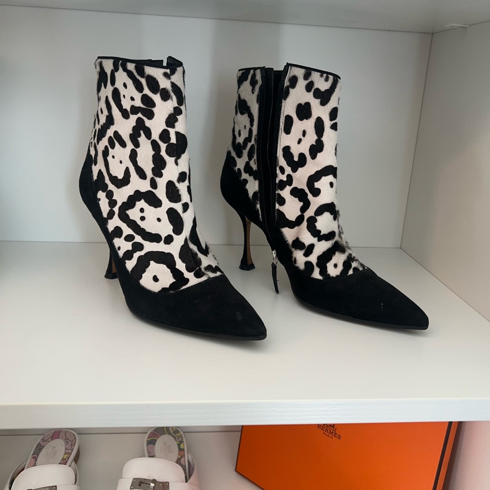 Manolo Blahnik calf hair animal print boots